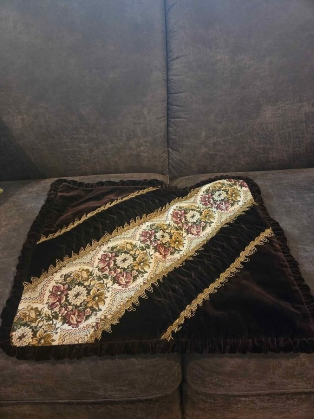 Vintage pillow cover brown velvet floral perfect for Fall decor